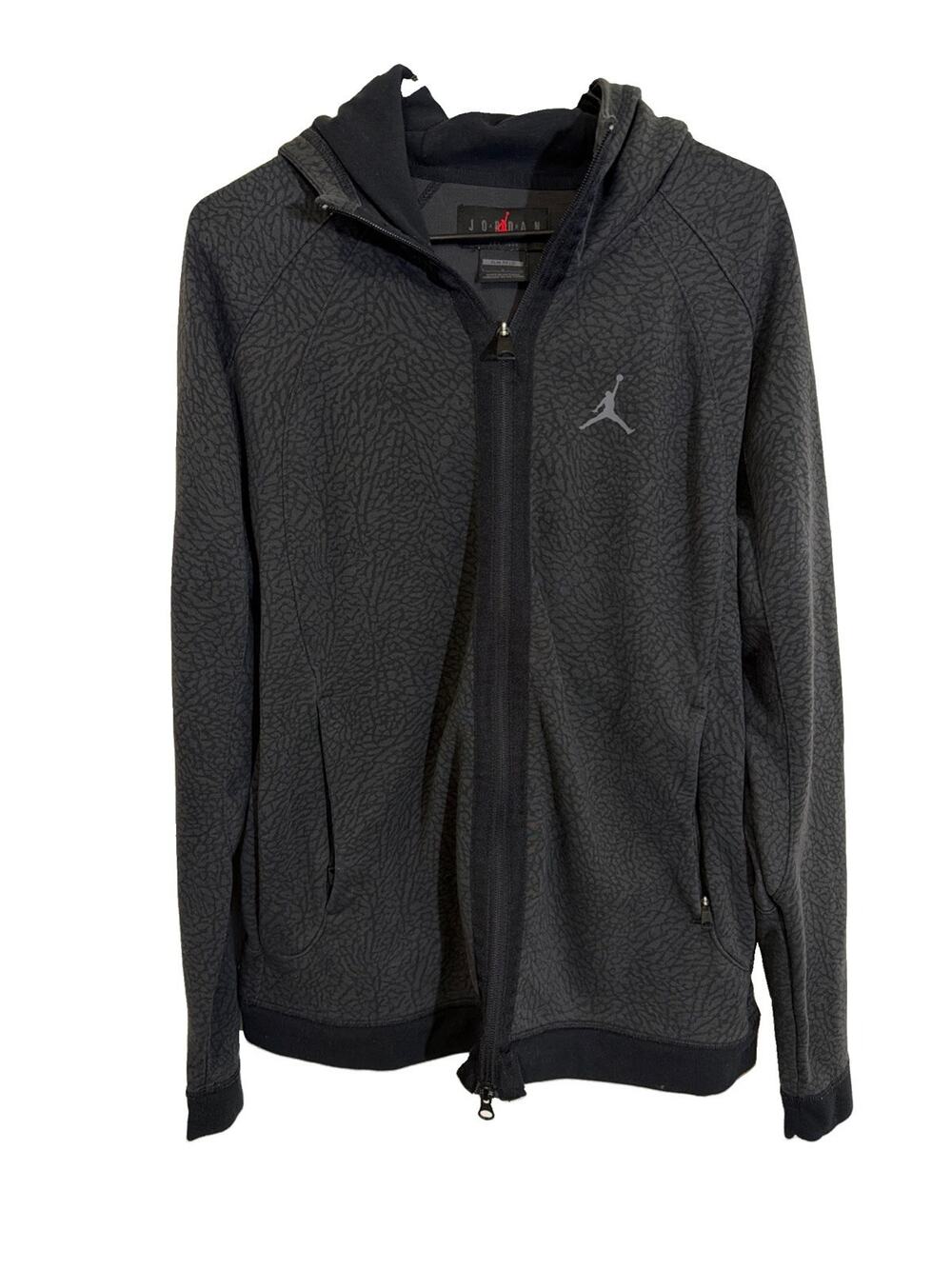 Jordan Brand Zip Hoodie Sweatshirt Men’s L Gray Elephant Cement Print Retro 3